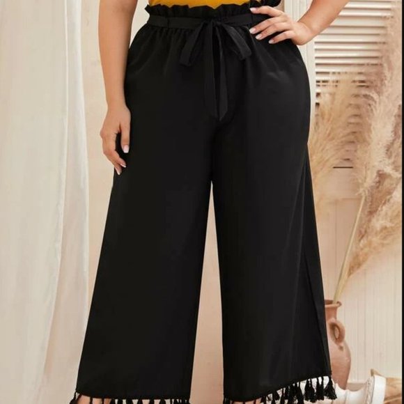 SHEIN Pants - Paperbag Belted Tassel Pants
